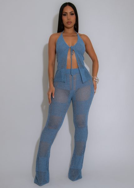 Coastal Chill Knit Pant Set Blue