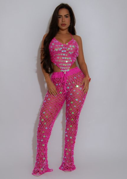 Siren Shimmer Crochet Sequin Cover-Up Pink