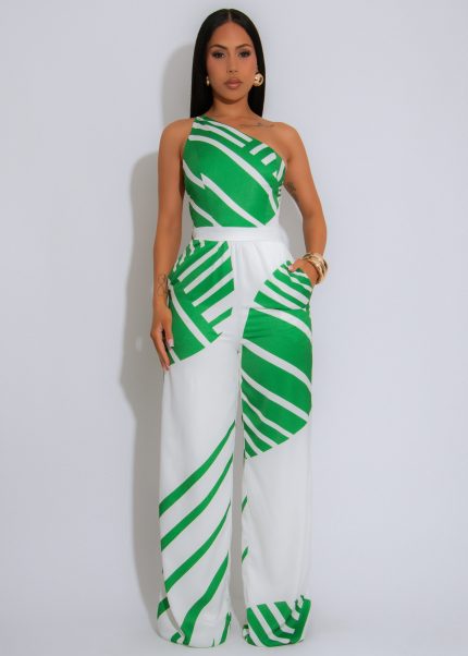 Island Rhythm Satin Jumpsuit Green