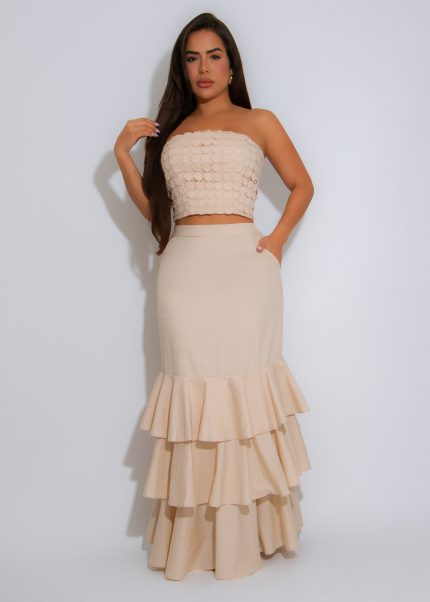 Soleil Textura Skirt Set Nude
