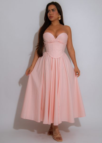 Poised Affair Ruched Midi Dress Pink