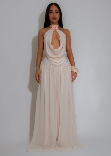 Fleur Drape Floral Ruched Pant Set Nude