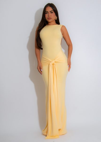 Sculpted Glow Ruched Maxi Dress Yellow