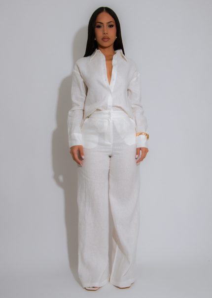 Sol Vista Linen Pant Set White