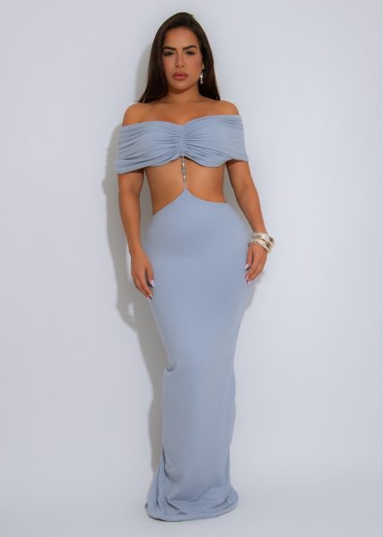 Moonlit Allure Ruched Maxi Dress Blue