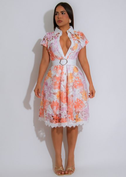 Soleil Bloom Lace Mini Dress Orange