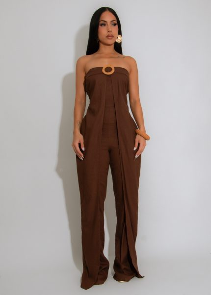 Terra Belted Linen Jumpsuit Brown