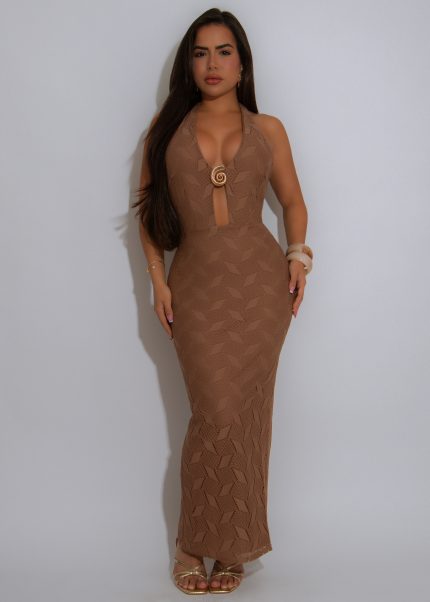 Split Intention Midi Dress Brown