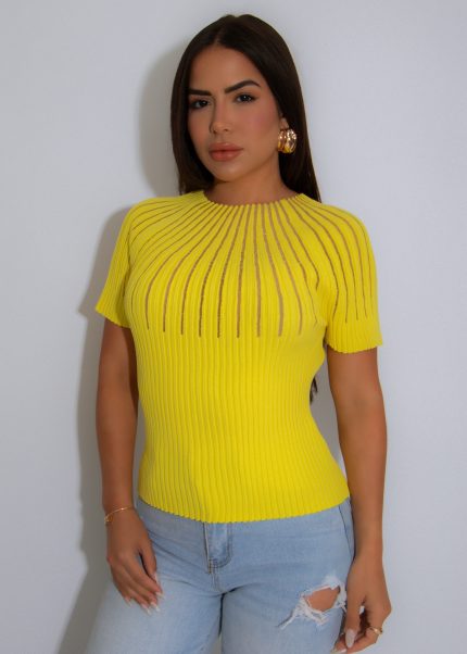 The Vibe Line Tee Ribbed Long Top Yellow
