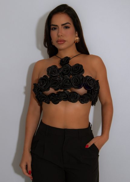 My True Passion Floral Crop Top Black