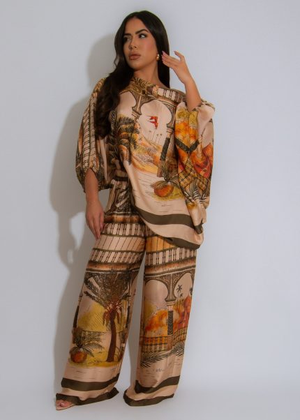 Majestic Mirage Satin Pant Set Nude