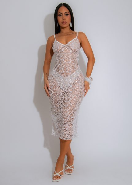 Certified Lover Girl Sequin Midi Dress White