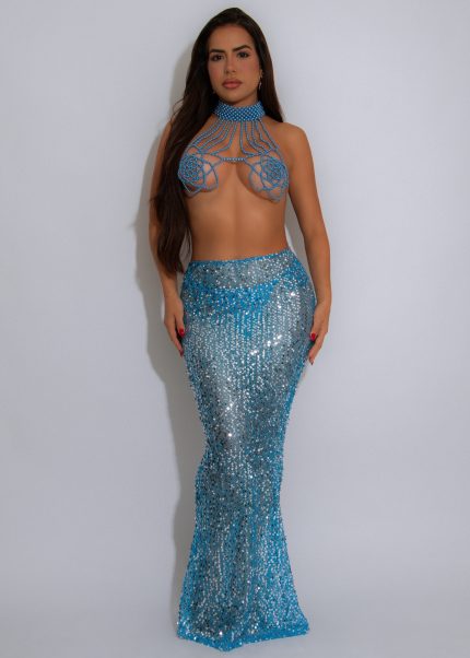 Drip District Pearls Sequin Bikini Set Blue
