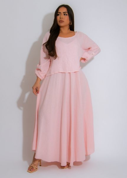Breezy Aura Linen Maxi Dress Pink