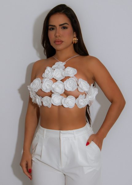 My True Passion Floral Crop Top White