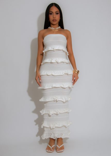 Riviera Ruffle Knit Maxi Dress White