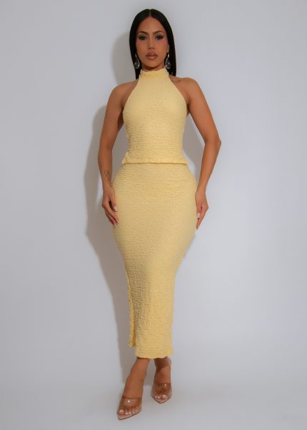 Crinkle Coast Skirt Set Yellow