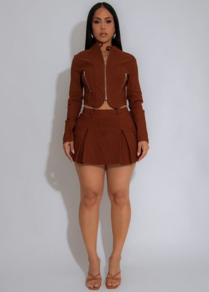 Combat Couture Cargo Skirt Set Brown