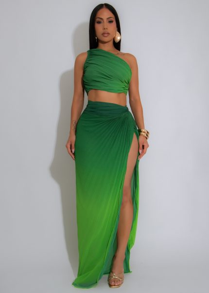Parisian Days Ruched Skirt Set Green