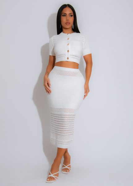 Feelings Growing Stronger Knit Skirt Set White