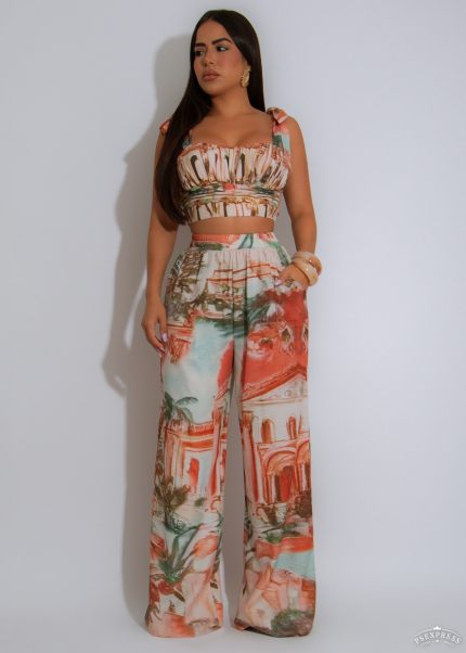 Villa Escape Ruched Pant Set Orange