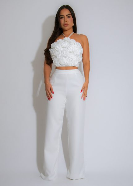Amora Rose Floral Pant Set White