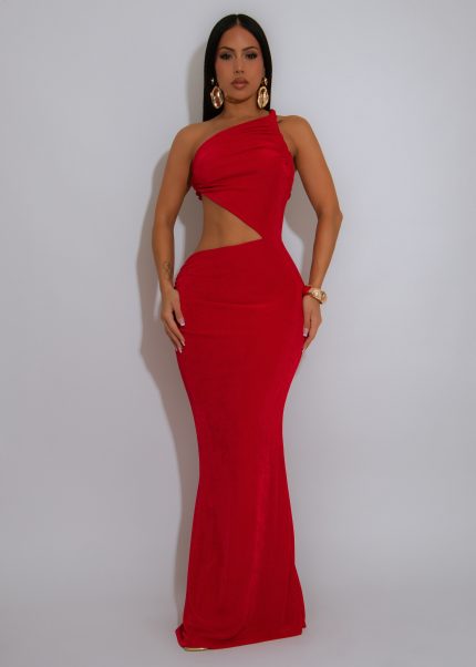 Siren's Drape Ruched Maxi Dress Red
