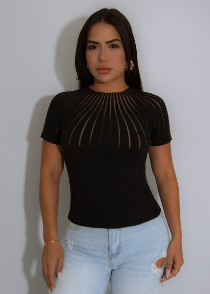 The Vibe Line Tee Ribbed Long Top Black