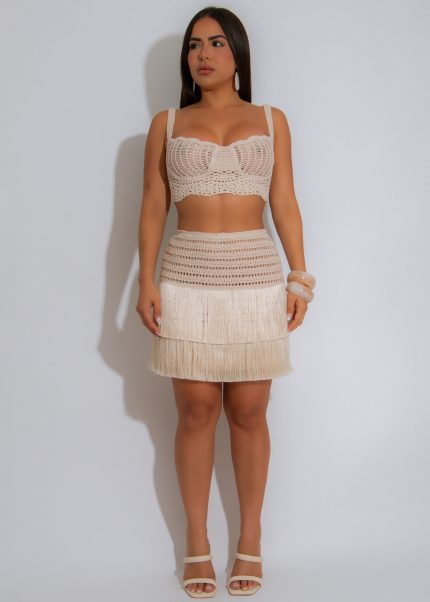 Paloma Crochet Skirt Set Nude