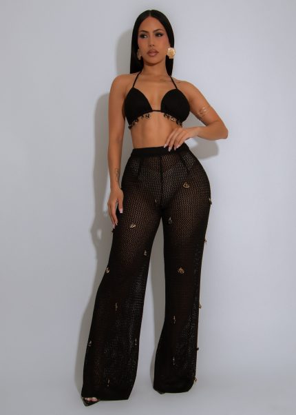 Taking It Slow Knit Pant Set Black