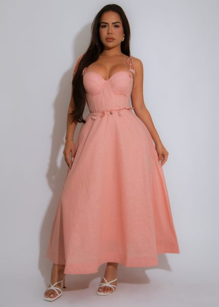 Blush Breeze Linen Midi Dress Pink
