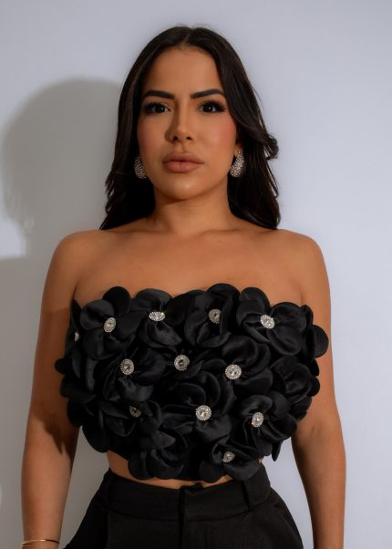 Urban Couture Rhinestones Crop Top Black