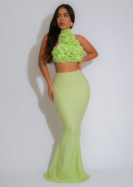 Petal Luxe Floral Skirt Set Green