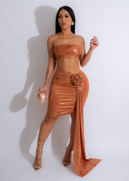 Been Like This Metallic Ruched Mini Dress Gold