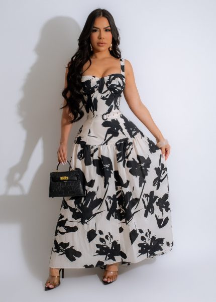 Cute In Leaves Maxi Dress Nude
