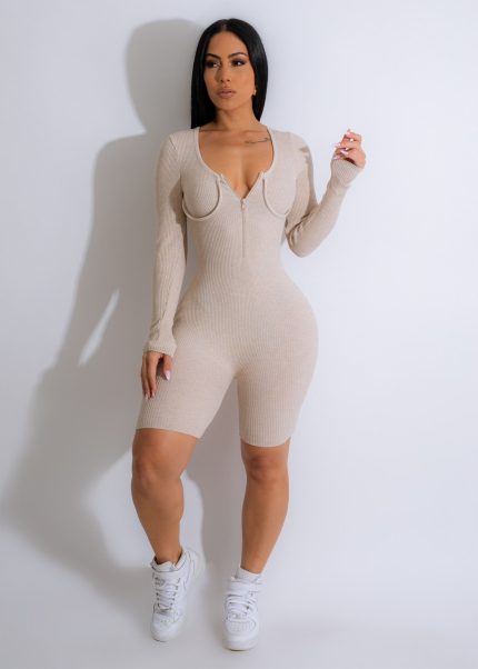 Your Distraction Ribbed Romper Nude