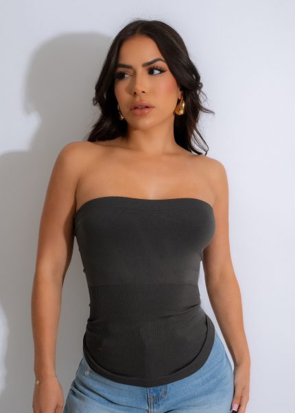 Just Like Body Ribbed Top Grey