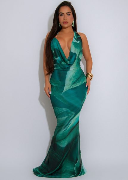Tidebound Dream Mesh Maxi Dress Green