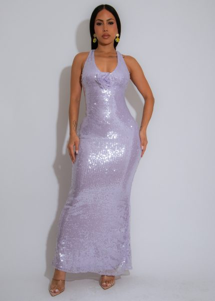 Seriously Stylish Floral Sequin Maxi Dress Purple