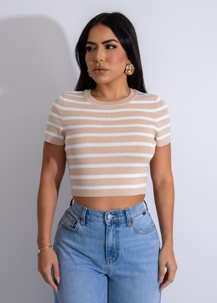 Sailor's Stripes Knit Crop Top Nude